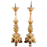 A Pair of Baroque Giltwood Pricket Sticks,