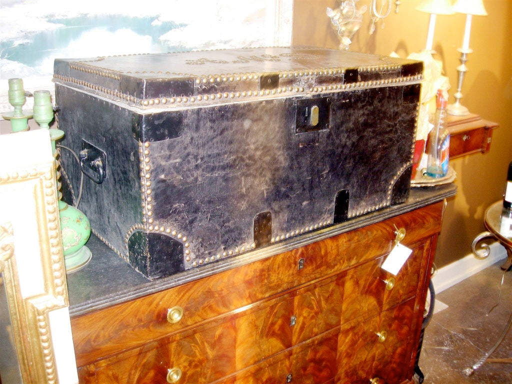 English Leather Clad Trunk With Nickel Nail Head