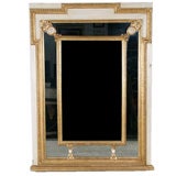 Antique Italian Carved Wood Mirror  With Gilt And Painted Finish.
