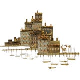 Signed Curtis Jere Wall Sculpture Of Harbor. Signed Curtis Jere Wall Sculpture Of Harbor.