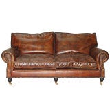 19th Century Style English Leather Sofa Raised On Castors