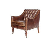 One Pair Of English Style Distressed Leather Arm Chair.