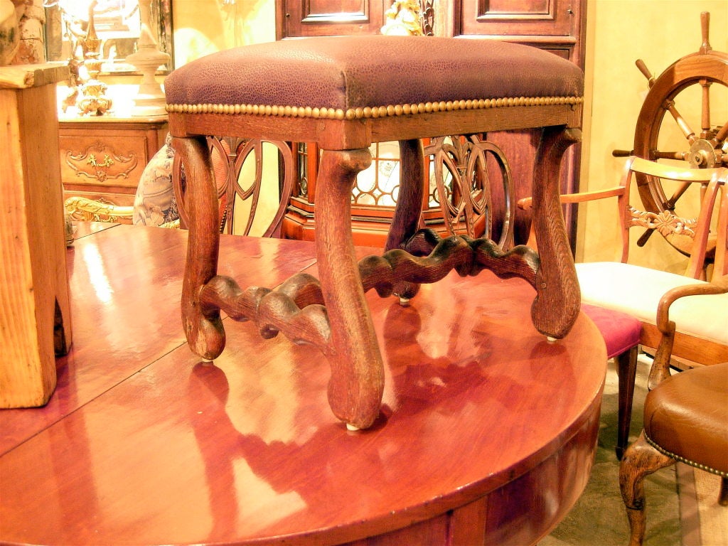 Two English 18th Century Style Stools With Leather Covering