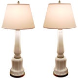 One Pair White Glass Neoclassical Lamps Paul Hanson