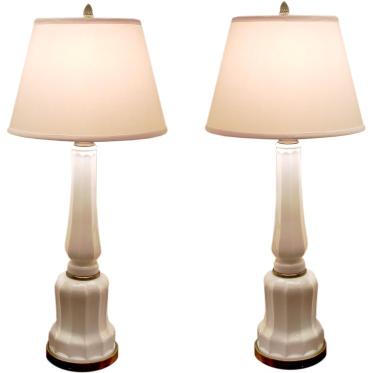 One Pair White Glass Neoclassical Lamps Paul Hanson