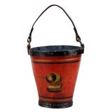 19TH CENTURY LEATHER AND PAINTED WOOD FIRE BUCKET.