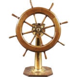 Used An American Brass and Wood Ship's Wheel and Steering Pedestal,