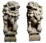 Antique Pair of Limestone Fu Dogs