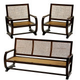 Caned Sofa with Two Chairs