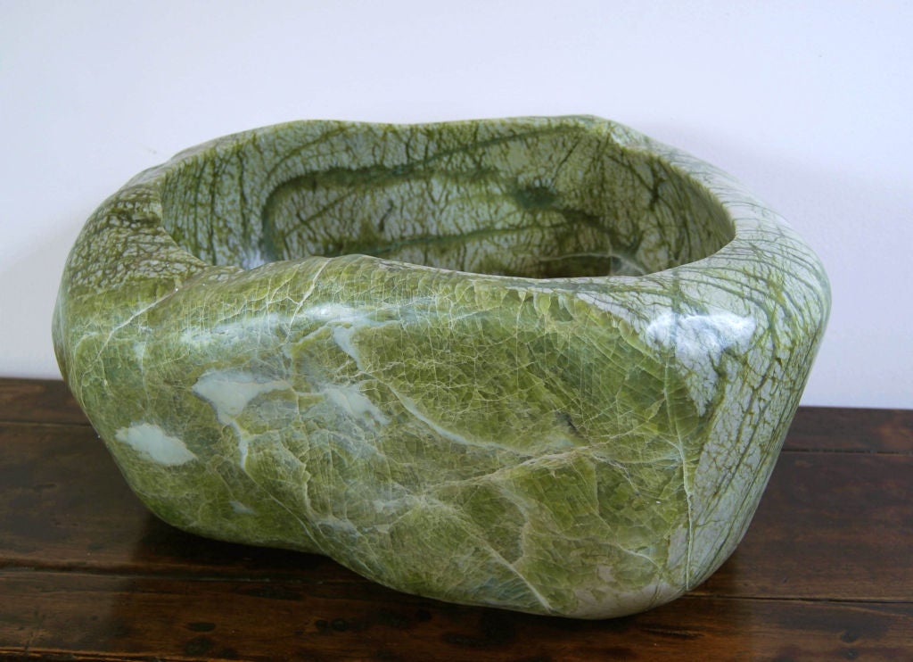 Chinese stone basin composed of jadite, moss agate,  and serpentine from China's mountainous Liaoning Province.<br />
<br />
Pagoda Red Collection #:  B9001