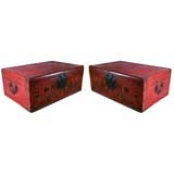 Pair of Painted Red Lacquered Trunks