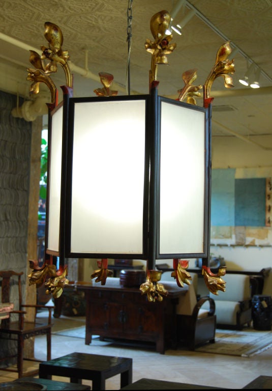 Pair of Lanterns With Gilt Lotus Finials