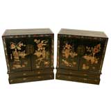 Antique Pair of Low Painted Chinese Chests
