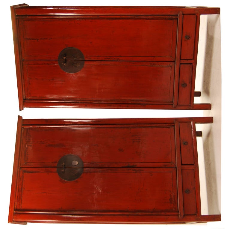 Pair of Red Lacquered Cabinets