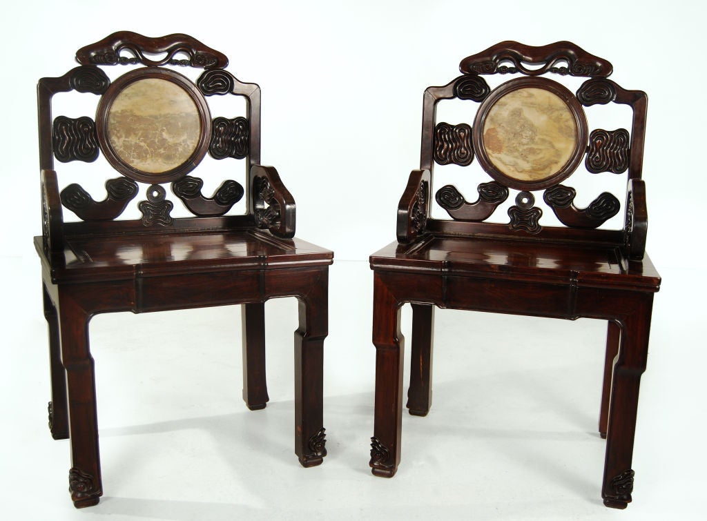 Pair of Chinese Stone Back Chairs