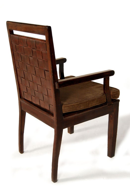 20th Century Pair of Chairs with Woven Leather Backs