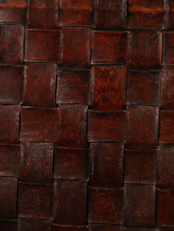Teak Pair of Chairs with Woven Leather Backs