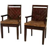 Antique Pair of Chairs with Woven Leather Backs
