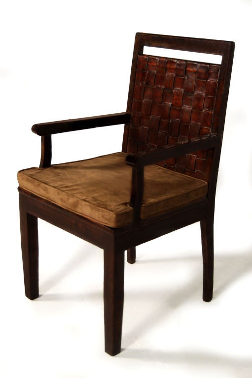 Pair of Chairs with Woven Leather Backs In Excellent Condition In Chicago, IL