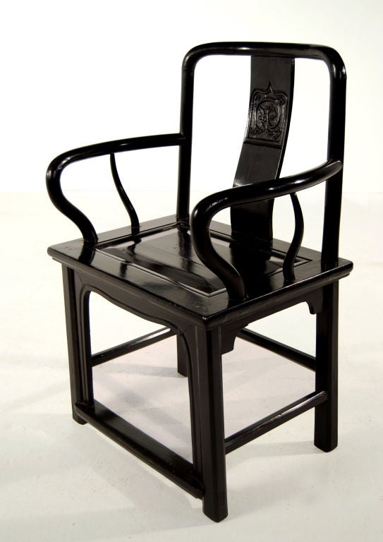 Black Lacquered  Chinese Chair In Excellent Condition In Chicago, IL