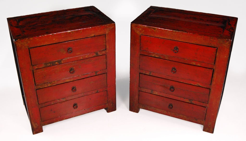 Pair of Red Lacquered Side Cabinets