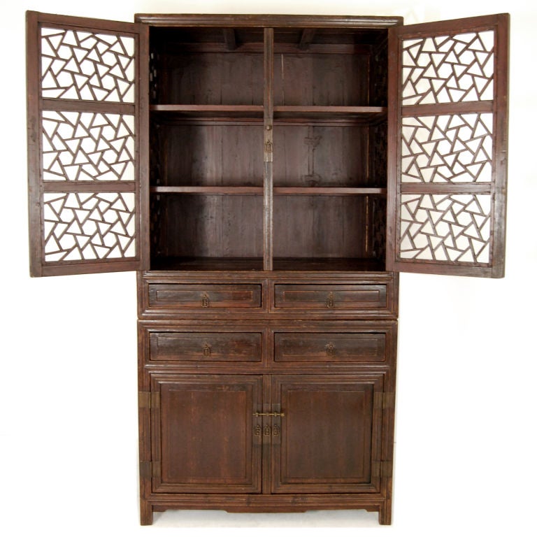 Chinese Cabinet with Lattice Doors In Excellent Condition In Chicago, IL