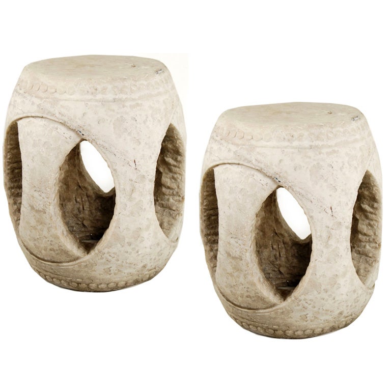Pair of Marble Garden Stools