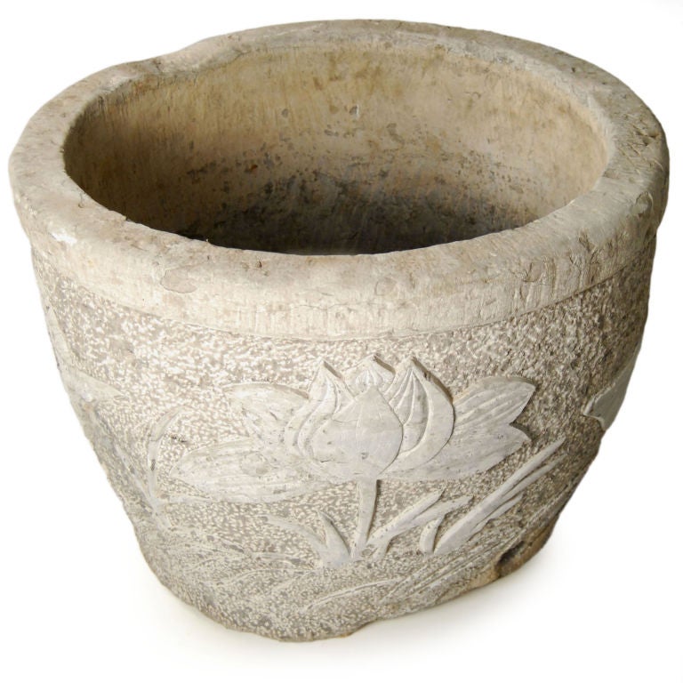 Carved Lotus and Fish Planter