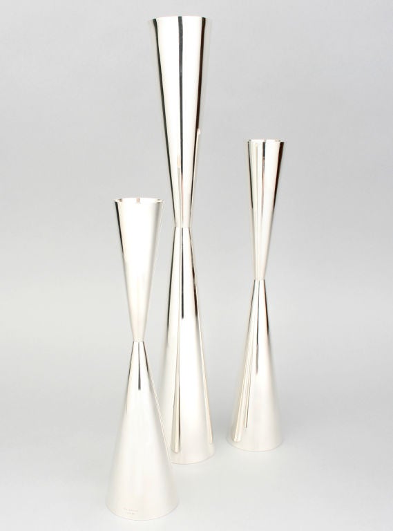 Allan Adler Modernist Sterling Candlesticks In Excellent Condition For Sale In Chicago, IL