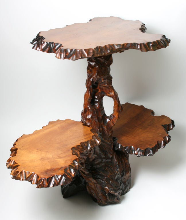Burled Wood Three Tiered Table or Stand