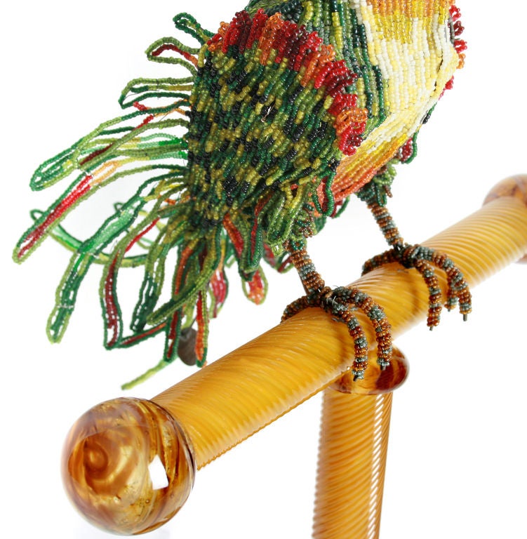 Hand Beaded Parrot Lamp on Murano Glass Perch 1
