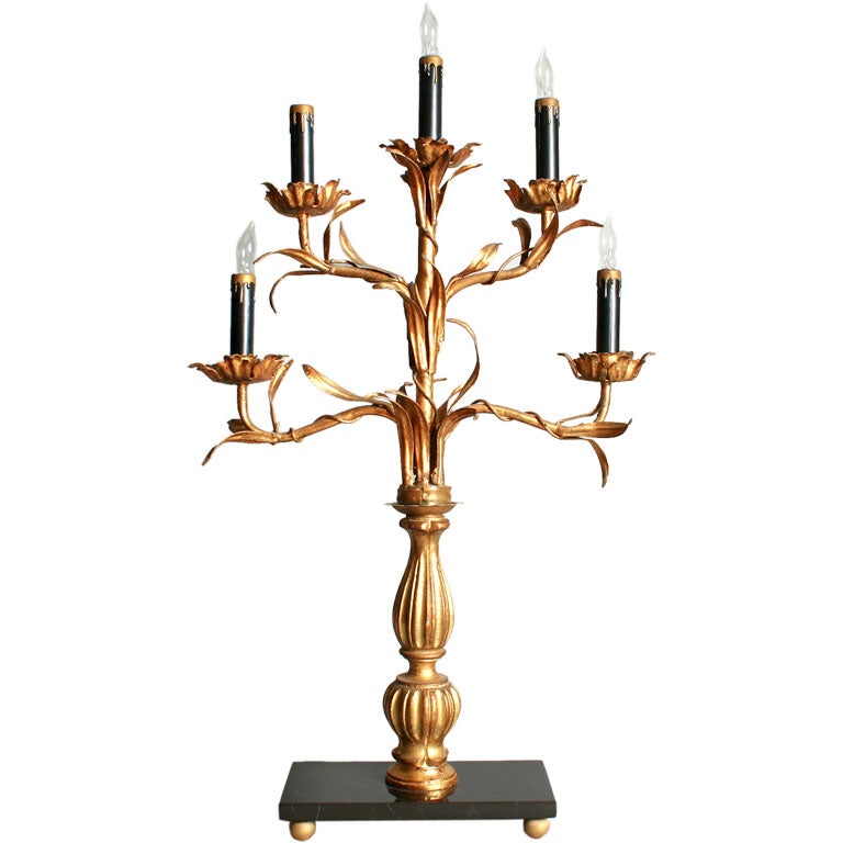 Hollywood Regency Gold Leafed Candelabra For Sale at 1stDibs
