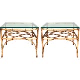 Pair of Hollywood Regency Stlyle Gilt Bamboo End Tables