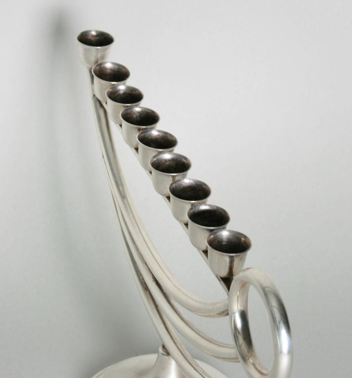 Mid-20th Century Modernist Sterling Silver Menorah
