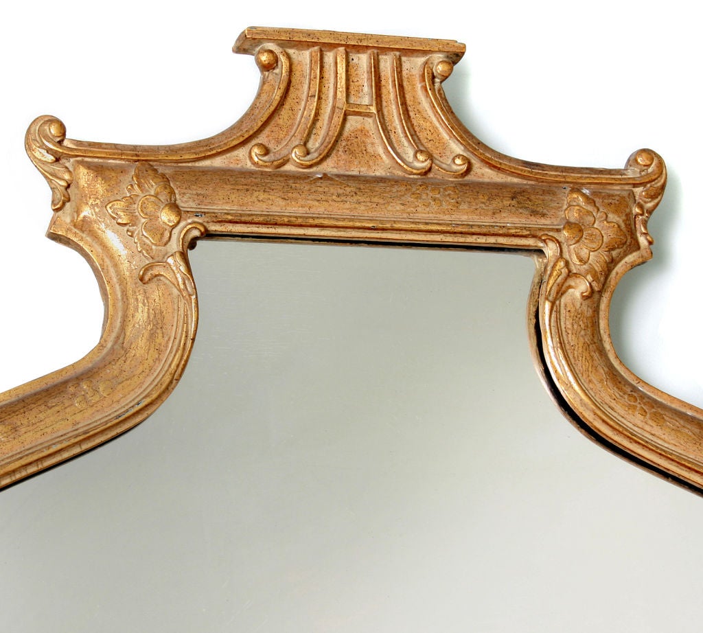 Art Deco Gilt Carved Wood Mirror Asian Inspired