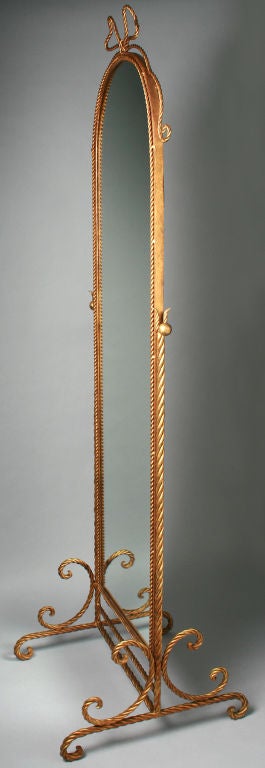 Italian Gold Gilt Rope Wrought Iron Cheval Mirror