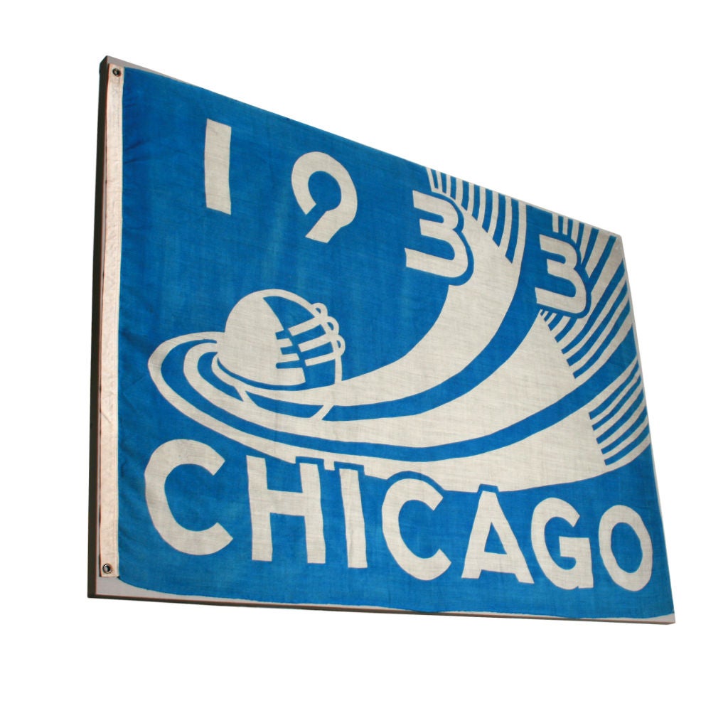 This is a fabulous graphic Century of Progress Flag.  It is mounted on a linen. Originally flying at the Century of Progress. This is quite a rare example.
