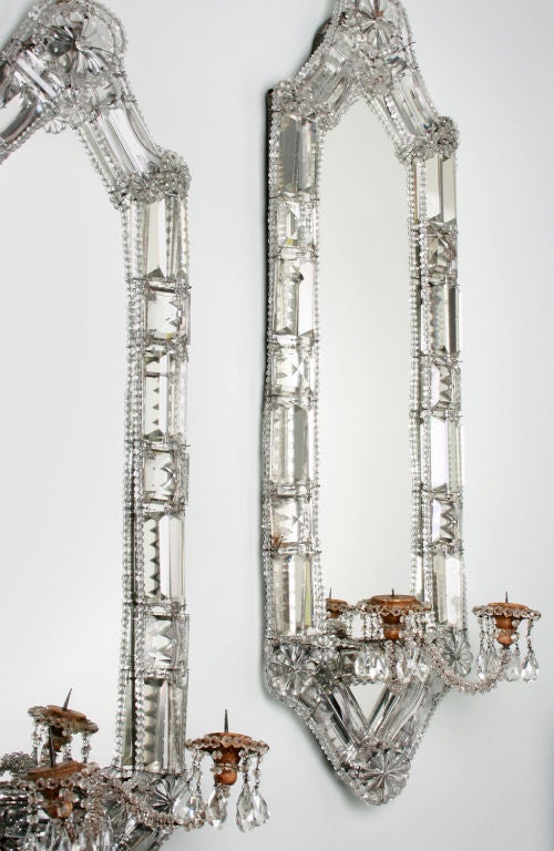 FABULOUS Large Pair of Crystal Mirrored Candle Sconces