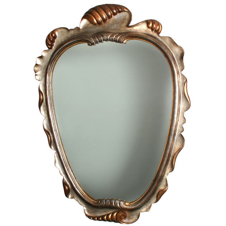 Dorothy Draper Style Silver & Gold Hand Carved Shell Mirror