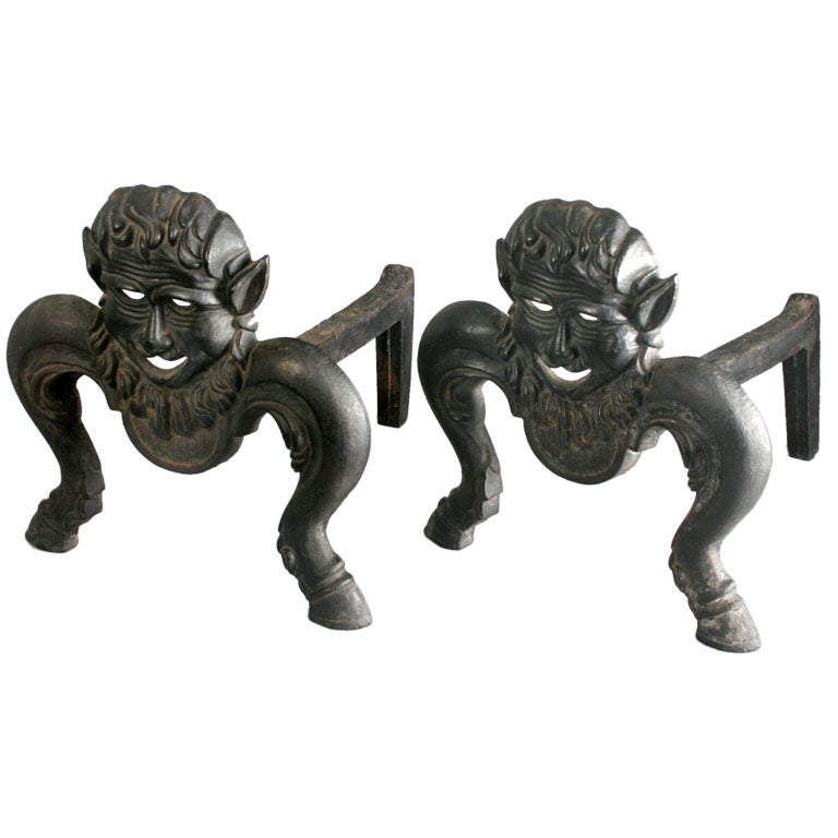 Pair of Figural Andirons Satyr Motif