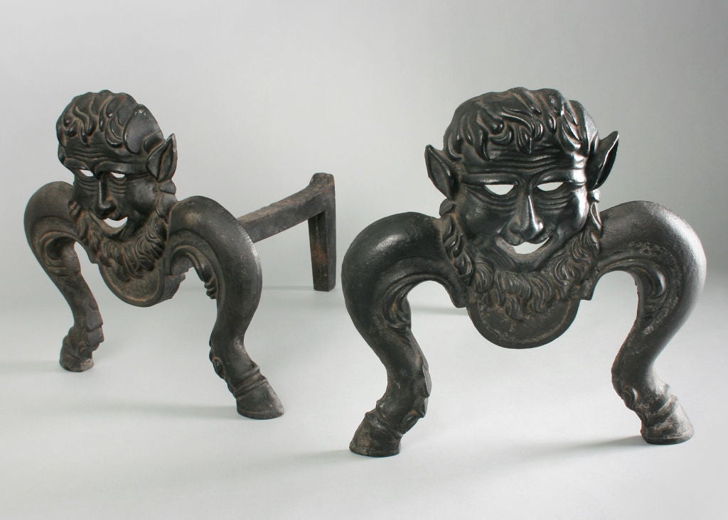 German Pair of Figural Andirons Satyr Motif
