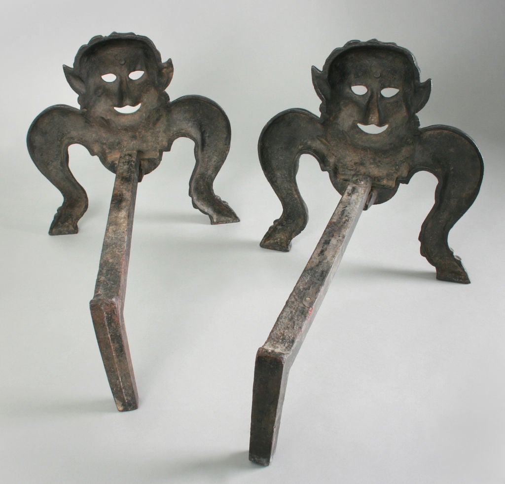 20th Century Pair of Figural Andirons Satyr Motif
