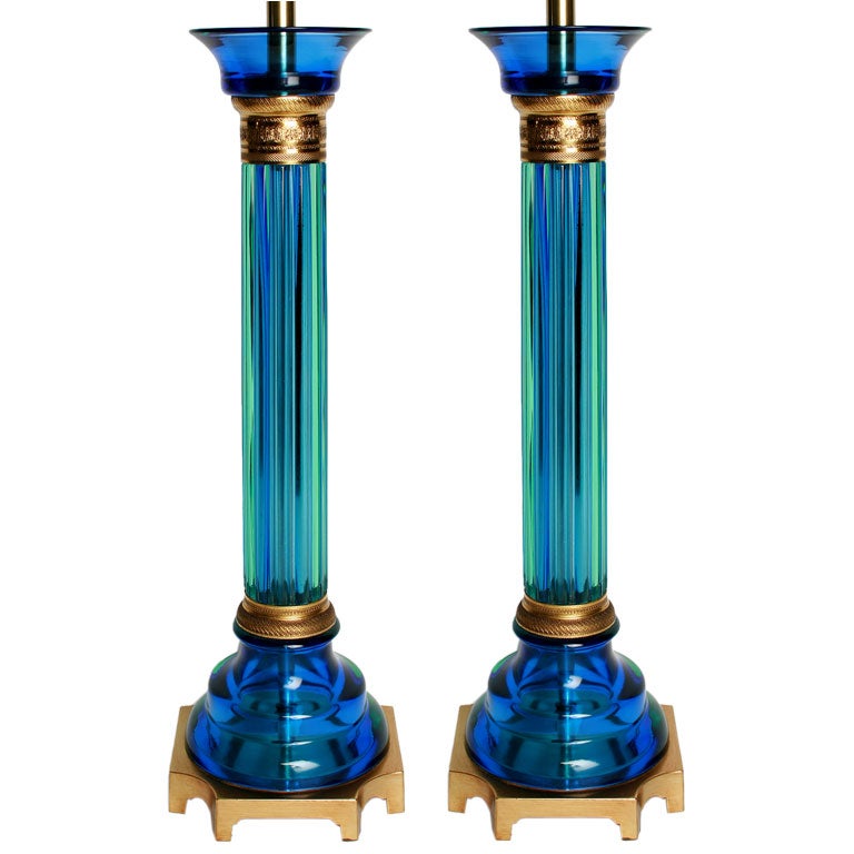 Marbro Blue Green Murano Glass Lamps