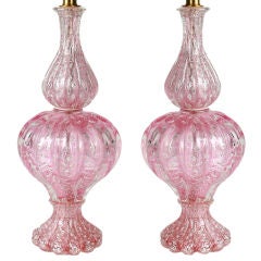 Italian Glass Murano Lamps Rose with Silver