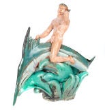 Eros (Cupid) Riding a Dolphin Ceramic Sculpture by Robert Lohman