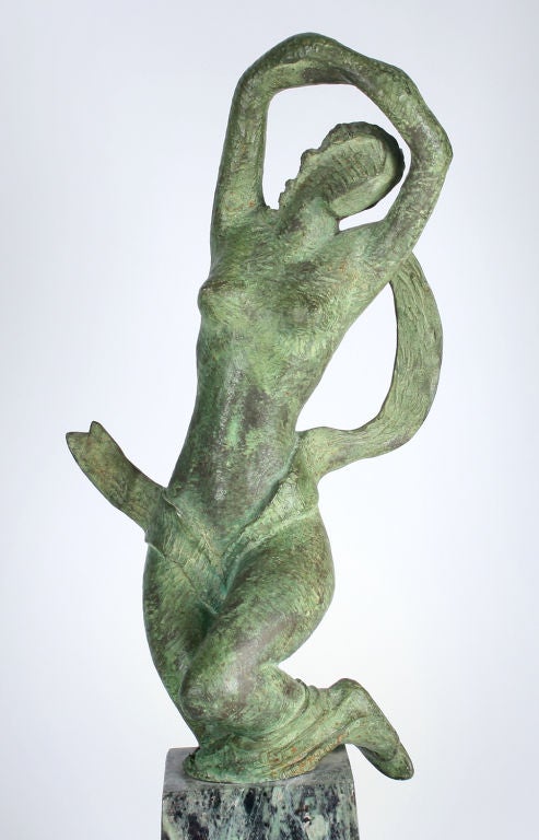 Bronze Sculpture of A Kneeling Woman with Flowing Scarf by Koni