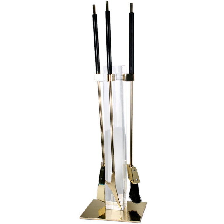 Lucite and Brass Fireplace Tools by Alessandro Albrizzi