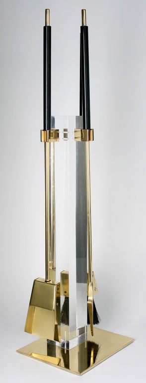 Late 20th Century Lucite and Brass Fireplace Tools by Alessandro Albrizzi