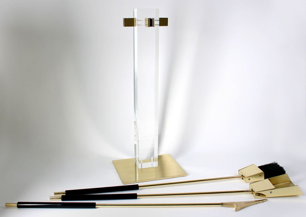 Lucite and Brass Fireplace Tools by Alessandro Albrizzi 1