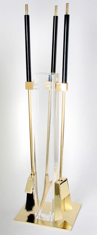 Italian Lucite and Brass Fireplace Tools by Alessandro Albrizzi